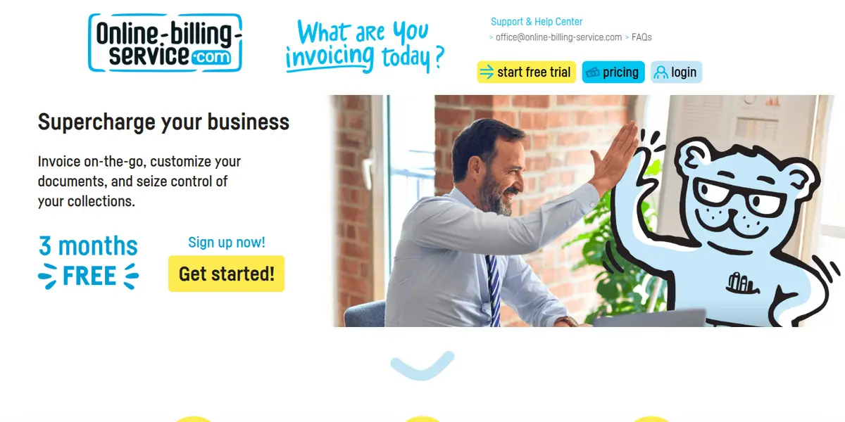 Home page of online-billing-service.com: online billing and invoice management with a free trial